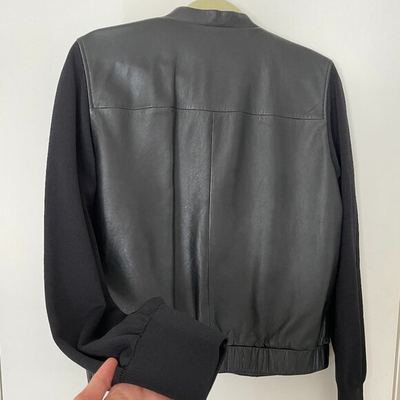 Massimo Dutti Black Nappa Leather Bomber with Fabric sleeves - US L - Picture 2 of 6